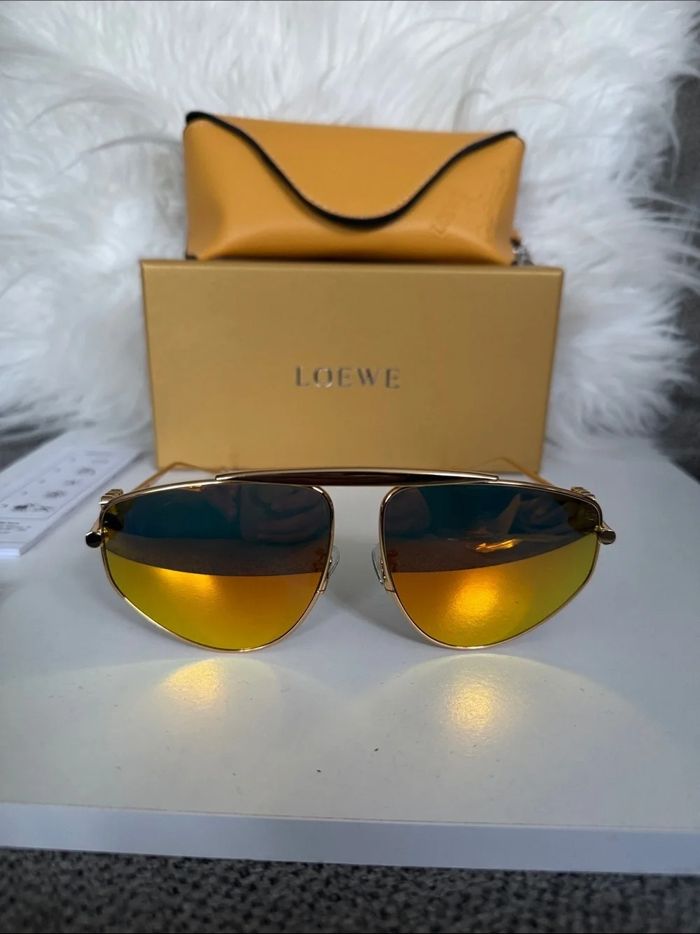 Loewe Gold Frame Sunglasses with Orange-Gold Mirrored Lenses